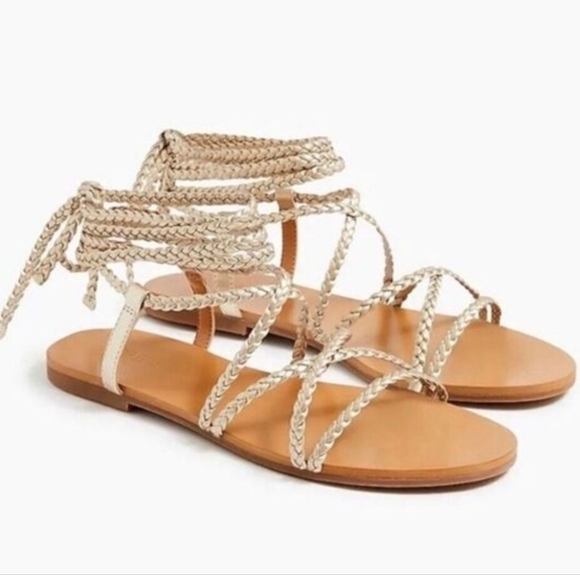 J. CREW Braided Ankle Wrap Metallic Gold SandalsNWT – Size 8 - Picture 1 of 7